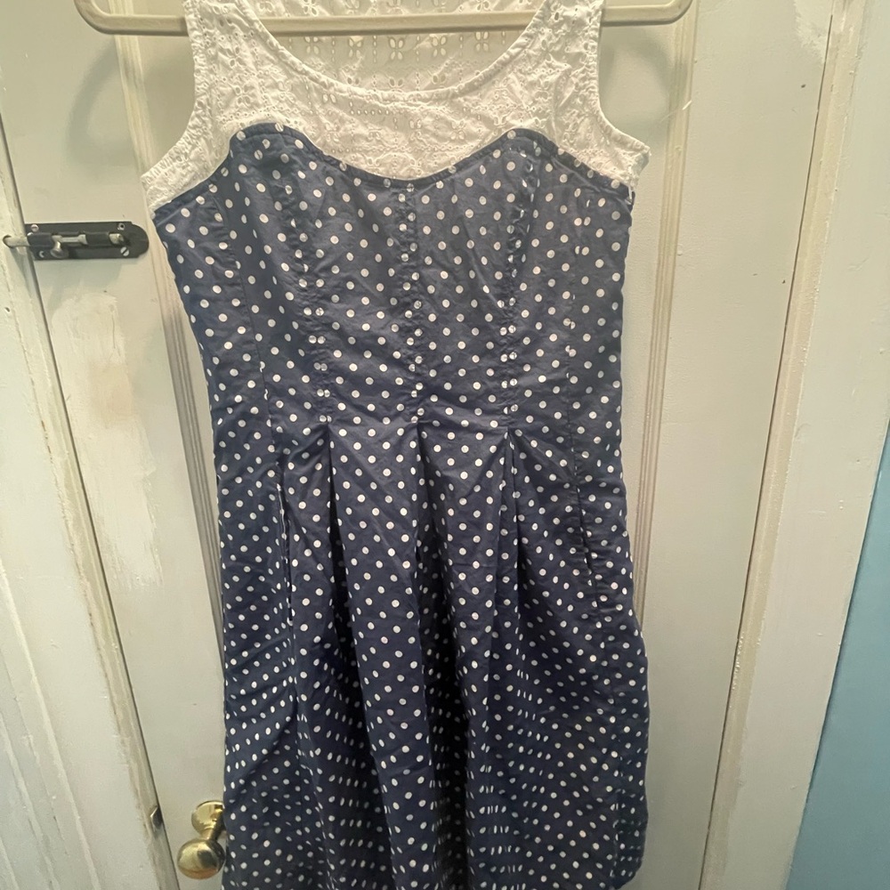 Blue Polka Dot Dress with Lace Top